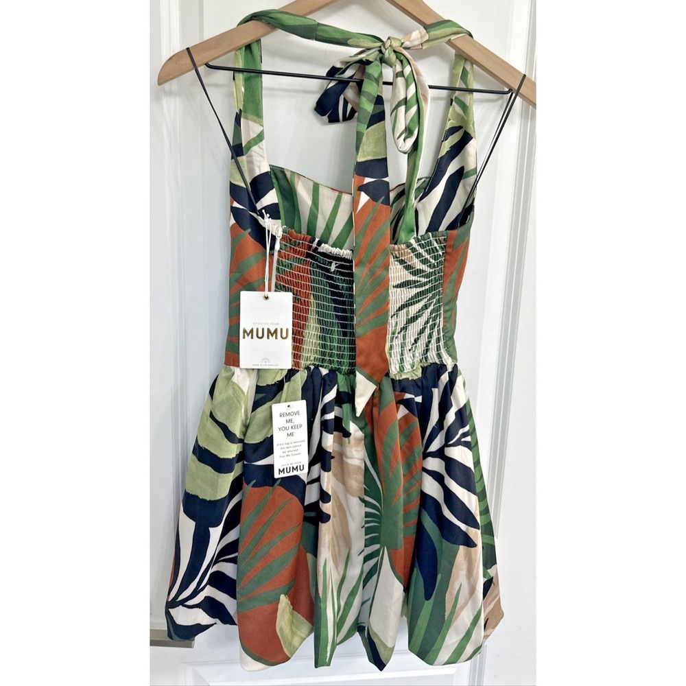 Show Me Your Mumu Sze Small Piper Halter Bubble Mini Skort Dress Carribean Palms - Picture 6 of 13